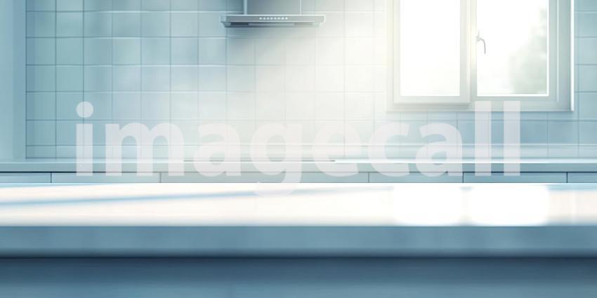 Sunlight Bathes a Modern Kitchen, Illuminating a Marble Countertop and Fresh Greenery.