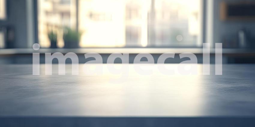 Sunlight Bathes a Modern Kitchen, Illuminating a Marble Countertop and Fresh Greenery.