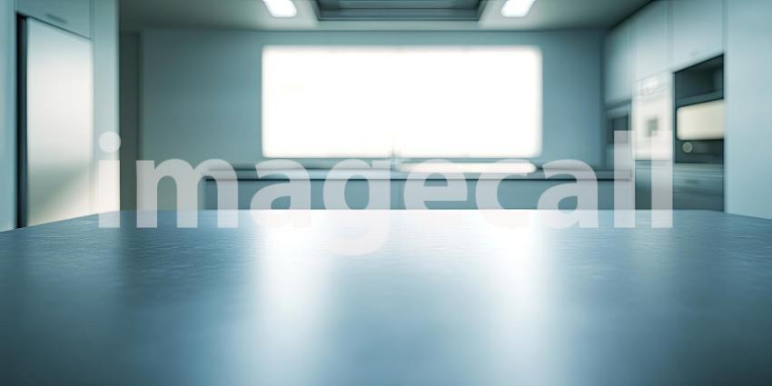 Sunlight Bathes a Modern Kitchen, Illuminating a Marble Countertop and Fresh Greenery.