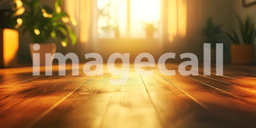 Warm Sunlight Streams Through a Window, Illuminating a Wooden Floor.