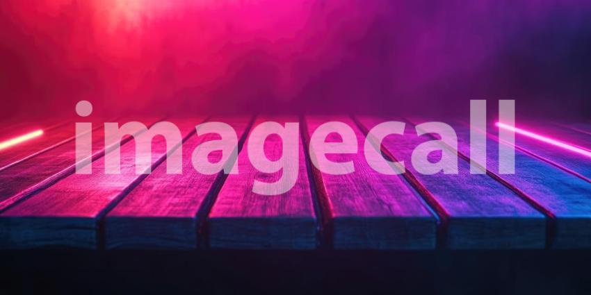 Neon Lights Illuminate a Dark Wooden Stage, Setting the Scene for a Vibrant Performance.