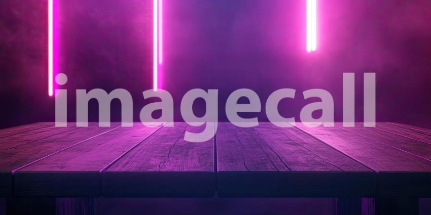 Neon Lights Illuminate a Dark Wooden Stage, Setting the Scene for a Vibrant Performance.