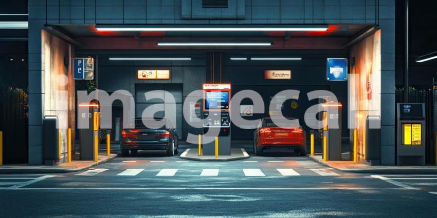 Modern Electric Vehicle Charging Station with Cars Plugged In.