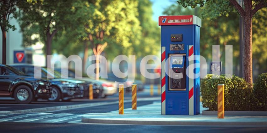 Modern Electric Vehicle Charging Station with Cars Plugged In.