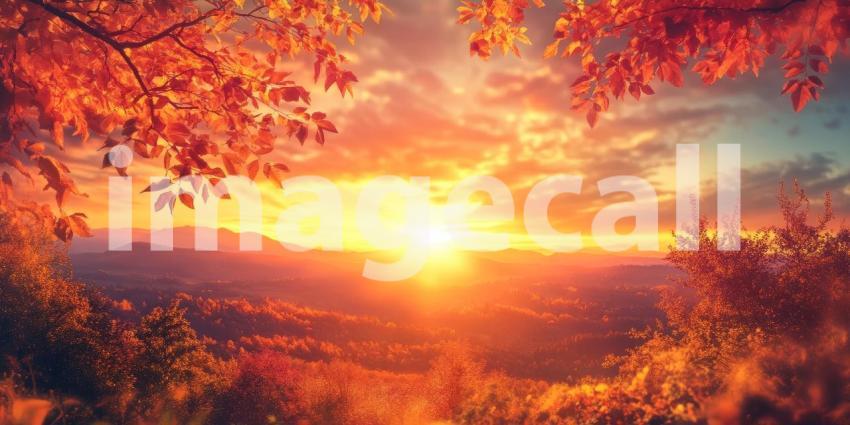 Serene Autumn Sunset Paints the Sky with Warm Colors, Reflecting on Tranquil Waters.