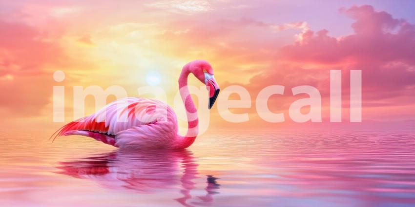 Flamingo Elegance: A Vibrant Pink Bird Stands Gracefully in a Serene Lagoon.