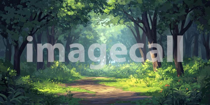 Sunlight Dapples the Forest Floor, Illuminating a Path Through Lush Green Foliage.