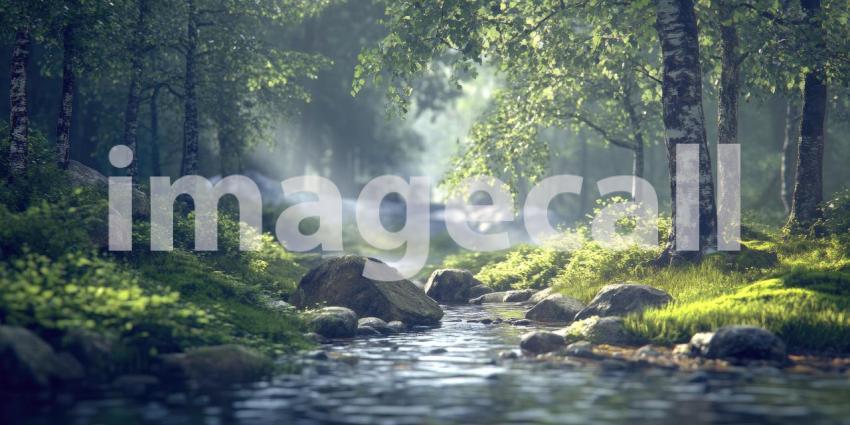 Sunlight Dapples the Forest Floor, Illuminating a Path Through Lush Green Foliage.