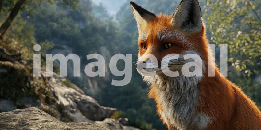 A Red Fox Watches the Sunrise, Its Fur Gleaming in the Morning Light.