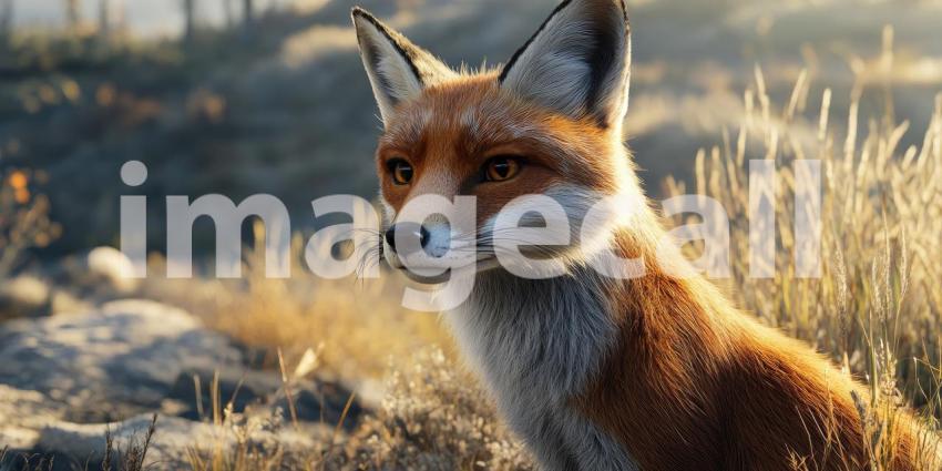 A Red Fox Watches the Sunrise, Its Fur Gleaming in the Morning Light.
