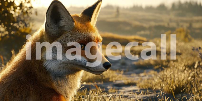 A Red Fox Watches the Sunrise, Its Fur Gleaming in the Morning Light.
