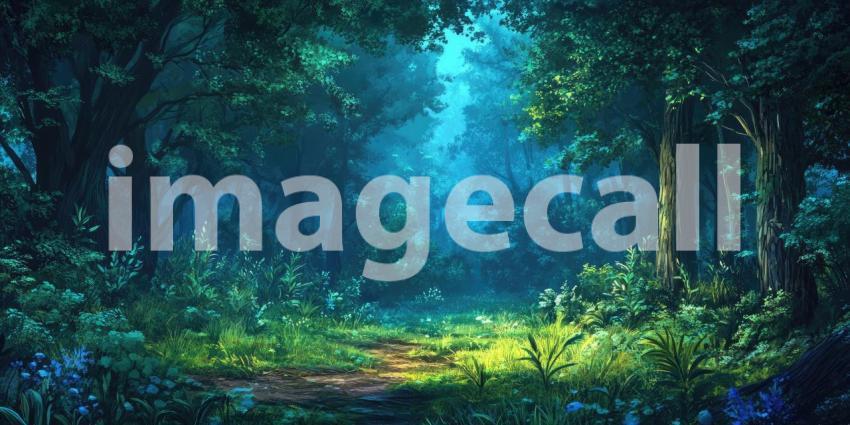 Sunlight Dapples the Forest Floor, Illuminating a Path Through Lush Green Foliage.