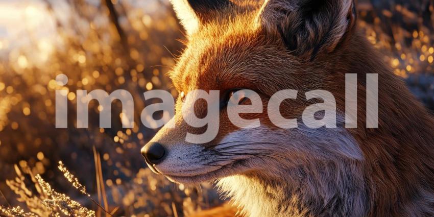 A Red Fox Watches the Sunrise, Its Fur Gleaming in the Morning Light.