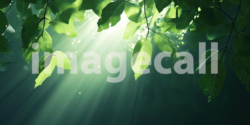 Golden Sunlight Beams Pierce Through a Verdant Canopy, Illuminating the Forest Floor