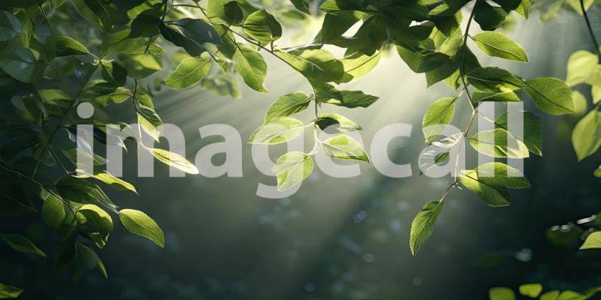 Golden Sunlight Beams Pierce Through a Verdant Canopy, Illuminating the Forest Floor