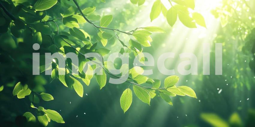 Golden Sunlight Beams Pierce Through a Verdant Canopy, Illuminating the Forest Floor