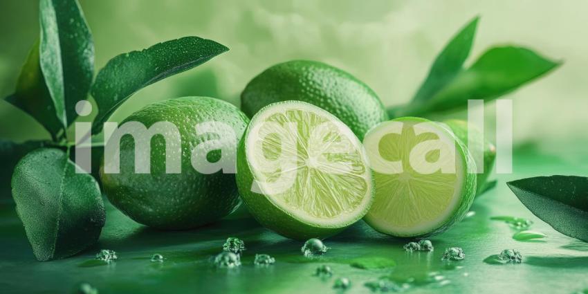 Refreshing Limeade: A Summery Beverage with Freshly Cut Limes and Mint