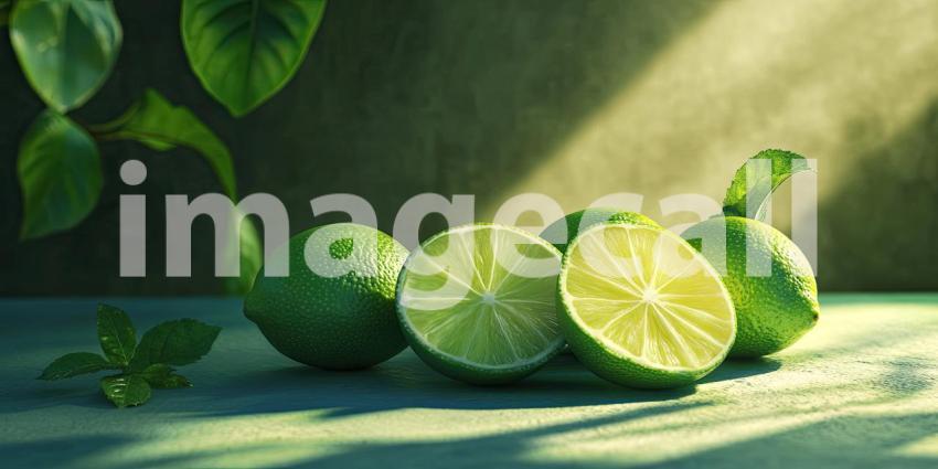Refreshing Limeade: A Summery Beverage with Freshly Cut Limes and Mint