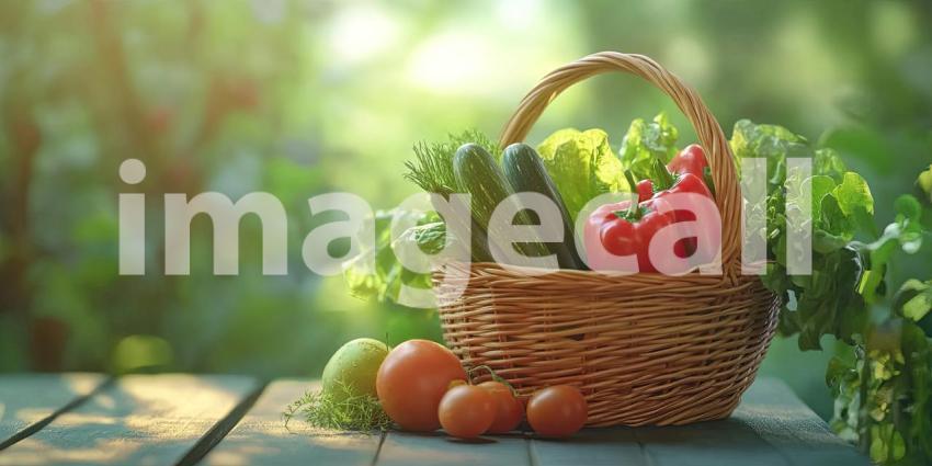 Fresh Harvest Bounty: A Basket Overflowing with Colorful Vegetables