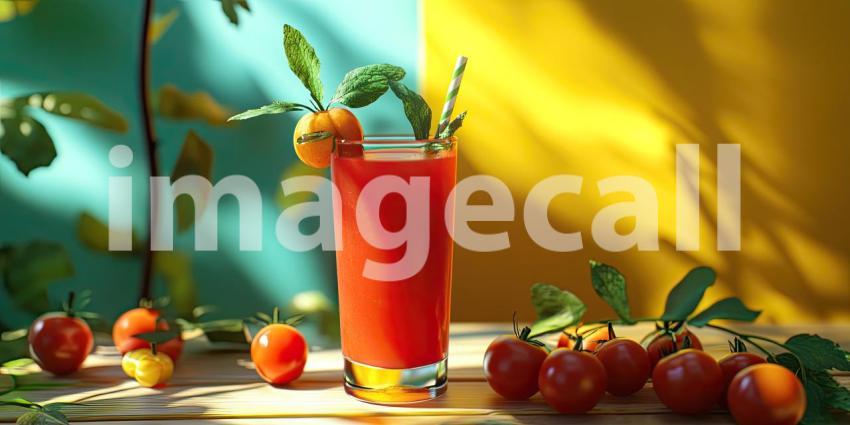 Refreshing Tomato Juice with Mint Garnish, Ready to Quench Your Thirst