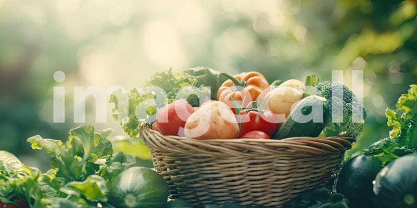 Fresh Harvest Bounty: A Basket Overflowing with Colorful Vegetables