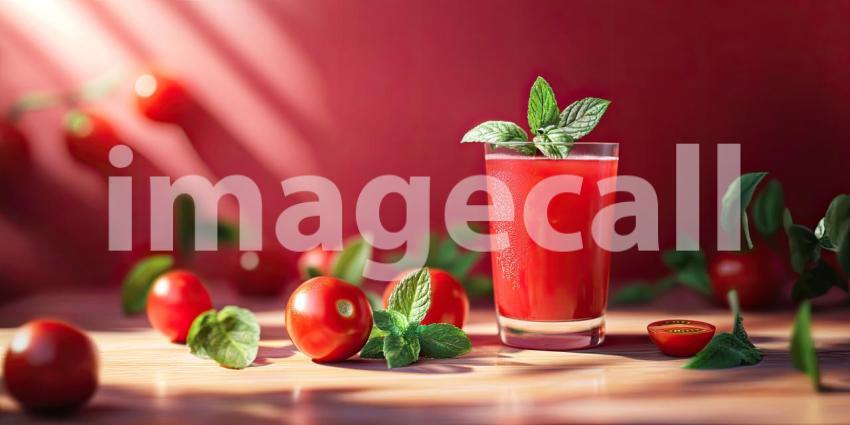 Refreshing Tomato Juice with Mint Garnish, Ready to Quench Your Thirst