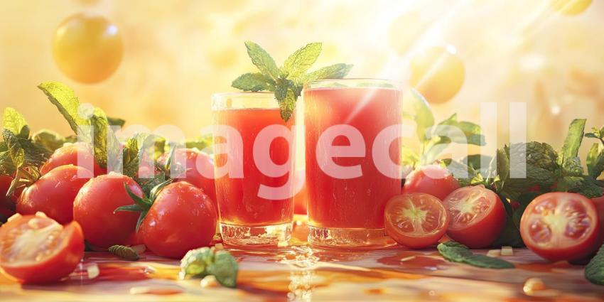 Refreshing Tomato Juice with Mint Garnish, Ready to Quench Your Thirst