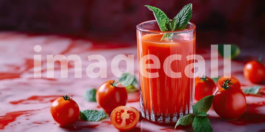 Refreshing Tomato Juice with Mint Garnish, Ready to Quench Your Thirst