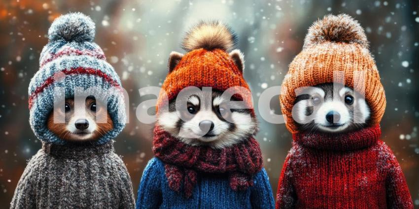 Winter Wonderland Kittens: Three Adorable Felines in Colorful Hats.
