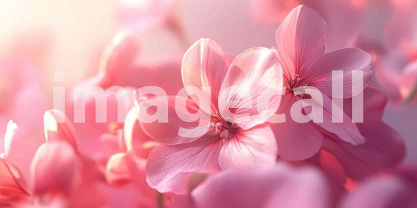 Delicate Blooms: A Garden of Vibrant Pink Flowers Bathed in Sunlight