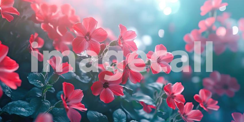 Delicate Blooms: A Garden of Vibrant Pink Flowers Bathed in Sunlight