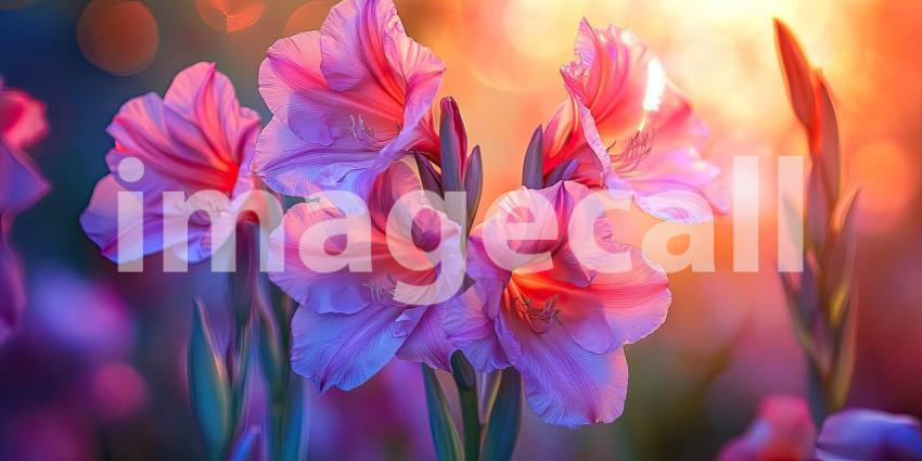 A Field of Dreams: A Vibrant Garden of Gladiolus Blossoms at Sunset