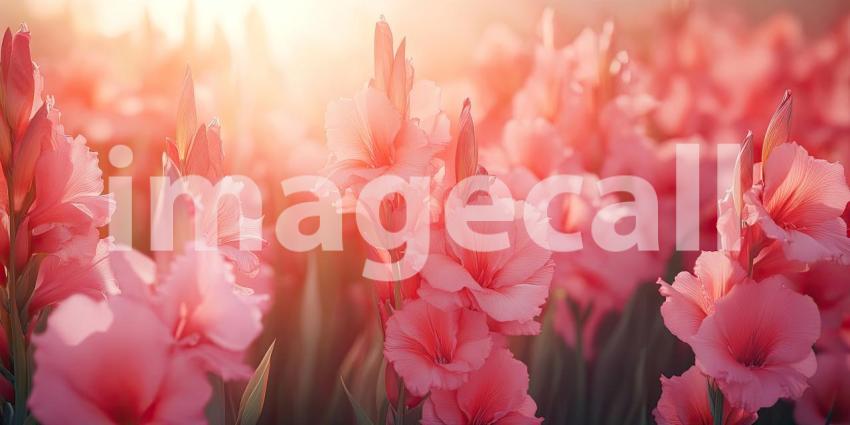 A Field of Dreams: A Vibrant Garden of Gladiolus Blossoms at Sunset
