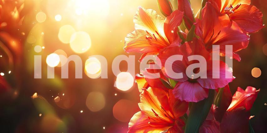 A Field of Dreams: A Vibrant Garden of Gladiolus Blossoms at Sunset