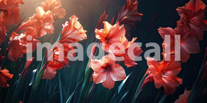 A Field of Dreams: A Vibrant Garden of Gladiolus Blossoms at Sunset