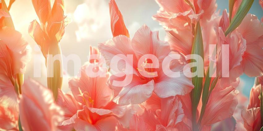 A Field of Dreams: A Vibrant Garden of Gladiolus Blossoms at Sunset
