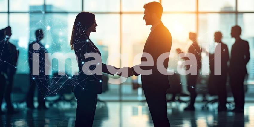 Global Connectivity: Network of Human Figures Connected by Lines Around a Digital Globe