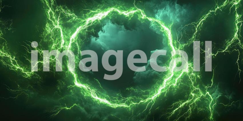 Electric Vortex: A Ring of Green Lightning Crackles Against a Stormy Sky
