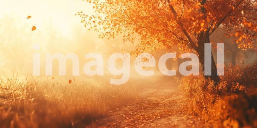 Golden Autumn Path: Sunlight Filters Through Trees, Leaves Dance in the Breeze