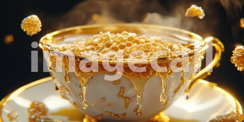 Golden Honey Dripping from a Comb into a Waiting Cup