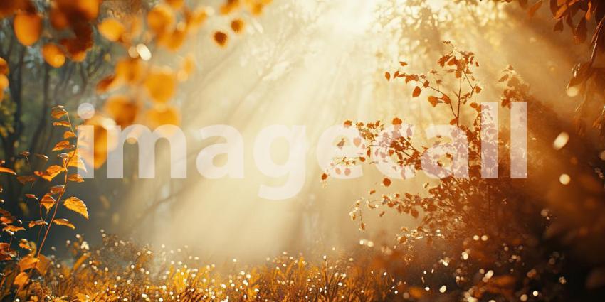 Golden Autumn Path: Sunlight Filters Through Trees, Leaves Dance in the Breeze