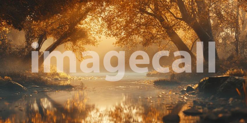 Golden Autumn Path: Sunlight Filters Through Trees, Leaves Dance in the Breeze