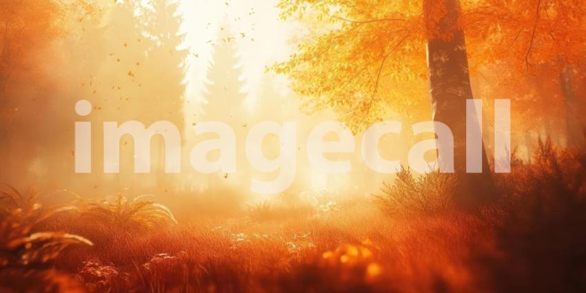 Golden Autumn Path: Sunlight Filters Through Trees, Leaves Dance in the Breeze