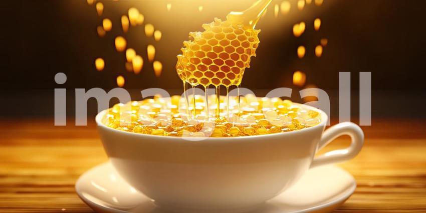 Golden Honey Dripping from a Comb into a Waiting Cup