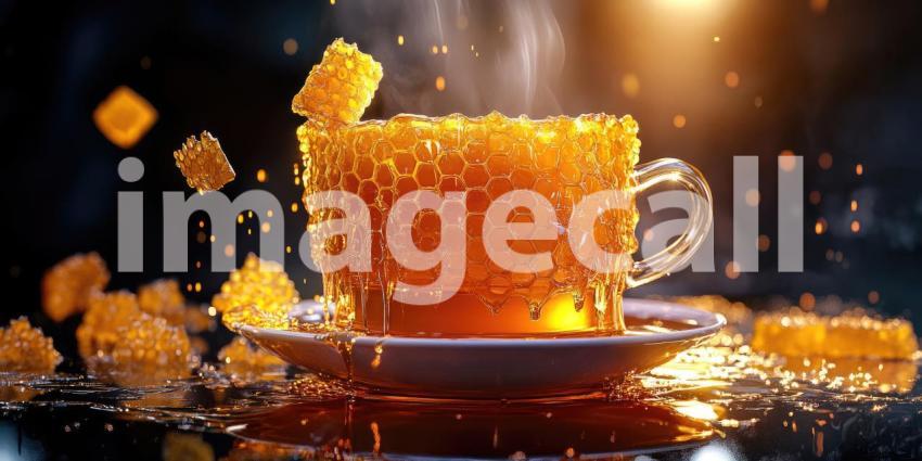 Golden Honey Dripping from a Comb into a Waiting Cup