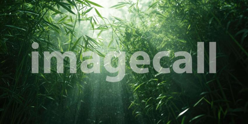 Sunlight Dappled Path Through a Lush and Serene Bamboo Forest