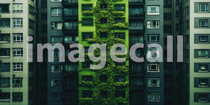 Urban Oasis: Skyscrapers Merge with Lush Greenery, Embracing Sustainability