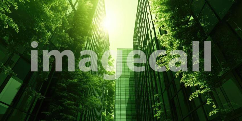 Urban Oasis: Skyscrapers Merge with Lush Greenery, Embracing Sustainability