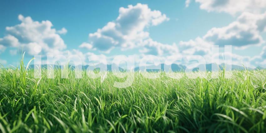 Serene Meadow Landscape: Rolling Hills Under a Bright Blue Sky