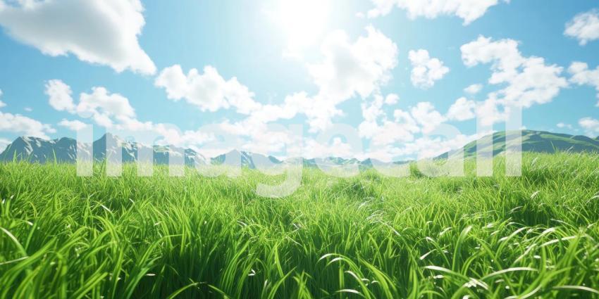 Serene Meadow Landscape: Rolling Hills Under a Bright Blue Sky